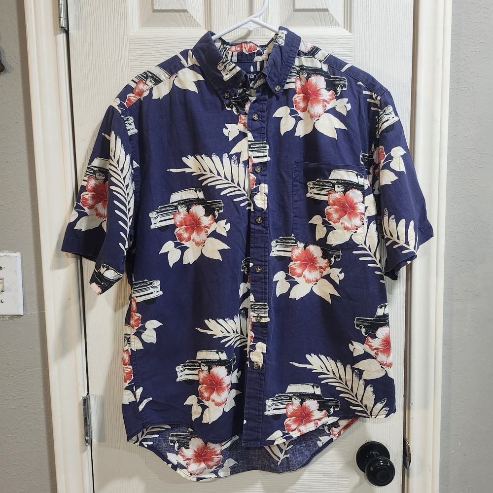 Puritan Hawaiian Tropical Truck Print Men's Short Sleeve Button Up Shirt‎ Size M